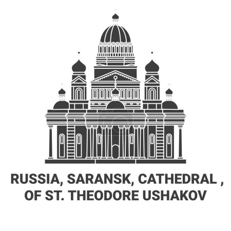 Illustration for Russia, Saransk, Cathedral , Of St. Theodore Ushakov travel landmark line vector illustration - Royalty Free Image