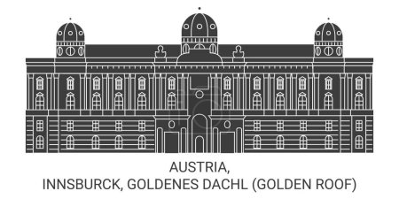 Téléchargez les illustrations : Autriche, Innsburck, Goldenes Dachl Toit d'or illustration vectorielle de ligne de voyage historique - en licence libre de droit
