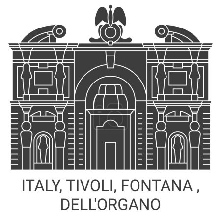 Téléchargez les illustrations : Italie, Tivoli, Fontana, Dellorgano Travel illustration vectorielle de ligne - en licence libre de droit
