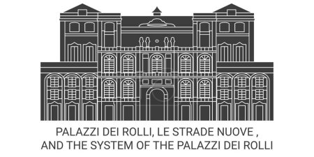 Téléchargez les illustrations : Italie, Palazzi Dei Rolli, Le Strade Nuove voyages illustration vectorielle de ligne historique - en licence libre de droit