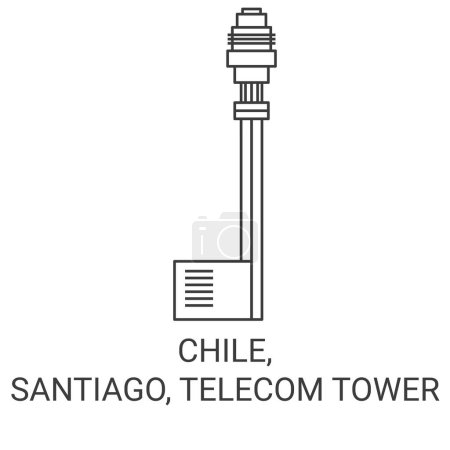 Ilustración de Chile, Santiago, Torre de Telecomunicaciones recorrido hito línea vector ilustración - Imagen libre de derechos