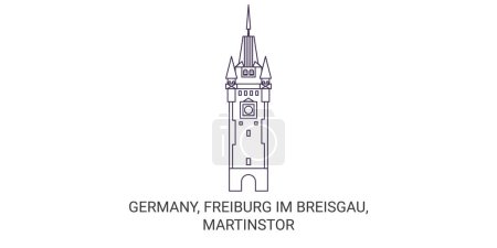 Téléchargez les illustrations : Allemagne, Fribourg Im Breisgau, Martinstor voyages illustration vectorielle de ligne historique - en licence libre de droit