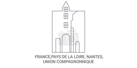 Téléchargez les illustrations : France, Nantes, Union Compagnonnique illustration vectorielle de ligne de voyage - en licence libre de droit