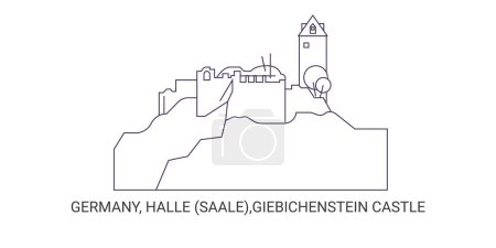 Ilustración de Alemania, Halle Saale, Castillo de Giebichenstein, ilustración de vectores de línea de referencia de viaje - Imagen libre de derechos