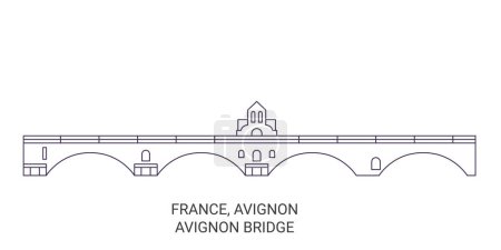 Illustration for France, Avignon, Bridge travel landmark line vector illustration - Royalty Free Image