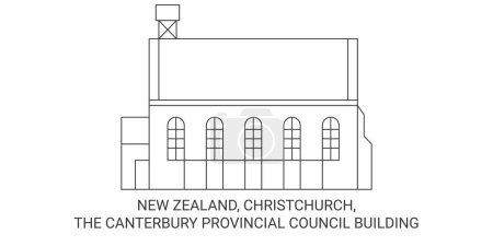Ilustración de Nueva Zelanda, Christchurch, El Ayuntamiento de Canterbury Edificio de viaje hito línea vector ilustración - Imagen libre de derechos
