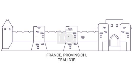Téléchargez les illustrations : France, Provins, Ch, Teau Dif illustration vectorielle de ligne de voyage - en licence libre de droit