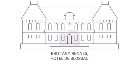 Ilustración de Francia Bretaña, Rennes, Hotel De Blossac viaje hito línea vector ilustración - Imagen libre de derechos