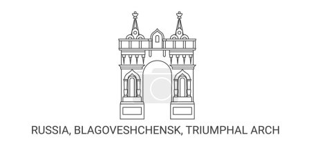 Illustration for Russia, Blagoveshchensk, Triumphal Arch travel landmark line vector illustration - Royalty Free Image
