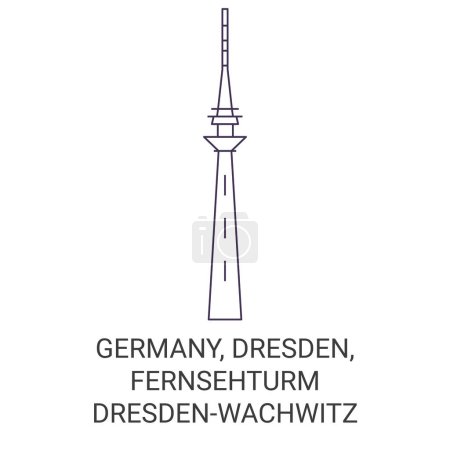 Téléchargez les illustrations : Allemagne, Dresde, Fernsehturm Dresdenwachwitz voyages illustration vectorielle de ligne historique - en licence libre de droit