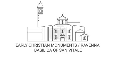 Téléchargez les illustrations : Italie, Ravenne, Basilique de San Vitale illustration vectorielle de ligne de voyage - en licence libre de droit