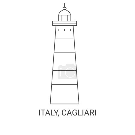 Téléchargez les illustrations : Italie, Cagliari voyages illustration vectorielle de ligne historique - en licence libre de droit