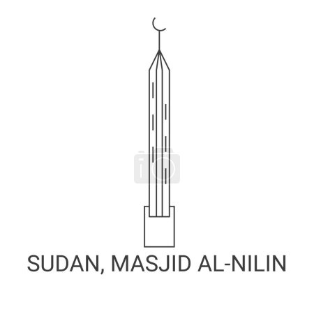 Illustration for Sudan, Masjid Alnilin, travel landmark line vector illustration - Royalty Free Image
