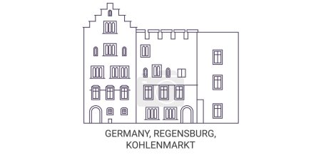 Illustration for Germany, Regensburg, Kohlenmarkt travel landmark line vector illustration - Royalty Free Image