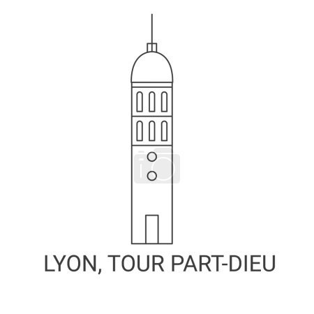 Téléchargez les illustrations : France, Lyon, Tour Partdieu, illustration vectorielle de ligne historique de voyage - en licence libre de droit
