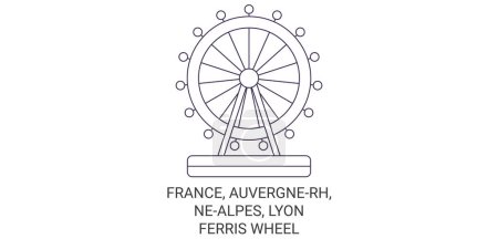 Téléchargez les illustrations : France, Auvergnerh, Nealpes, Lyonferris Illustration vectorielle de ligne de voyage de roue - en licence libre de droit
