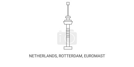 Illustration for Netherlands, Rotterdam, Euromast, travel landmark line vector illustration - Royalty Free Image