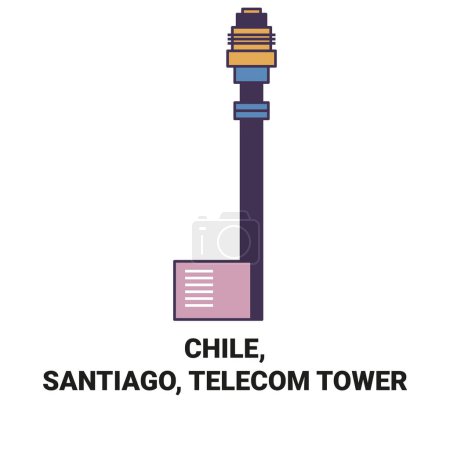 Illustration for Chile, Santiago, Telecom Tower travel landmark line vector illustration - Royalty Free Image