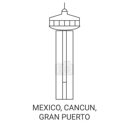 Téléchargez les illustrations : Illustration vectorielle de ligne de voyage Mexique, Cancun, Gran Puerto - en licence libre de droit