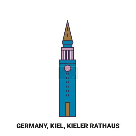 Téléchargez les illustrations : Allemagne, Kiel, Kieler Illustration vectorielle de ligne de voyage Rathaus - en licence libre de droit