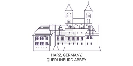 Ilustración de Alemania, Harz, Abadía de Quedlinburg recorrido hito línea vector ilustración - Imagen libre de derechos