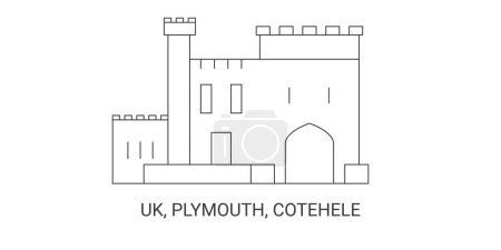 Ilustración de Inglaterra, Plymouth, Cotehele, línea de referencia de viaje vector ilustración - Imagen libre de derechos