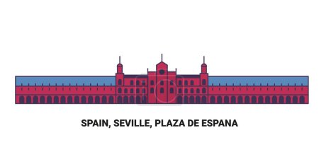 Téléchargez les illustrations : Espagne, Séville, Plaza De Espana illustration vectorielle de ligne de voyage historique - en licence libre de droit