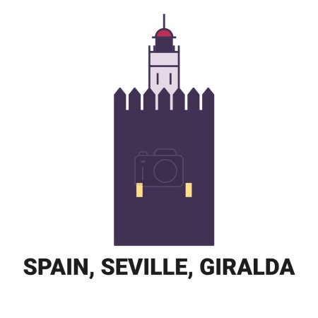 Ilustración de España, Sevilla, Giralda, ilustración de vector de línea de referencia de viaje - Imagen libre de derechos