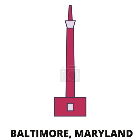 Téléchargez les illustrations : États-Unis, Baltimore, Maryland, Illustration vectorielle de ligne de Monument travel - en licence libre de droit