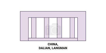 Illustration for China, Dalian, Langman Hotel travel landmark line vector illustration - Royalty Free Image