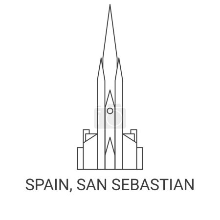 Illustration for Spain, San Sebastian travel landmark line vector illustration - Royalty Free Image