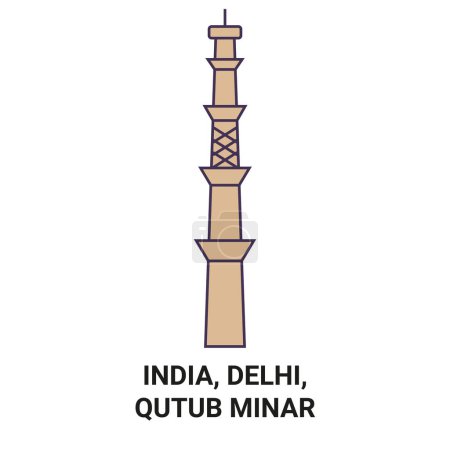 Illustration for India, Delhi, Qutub Minar, travel landmark line vector illustration - Royalty Free Image