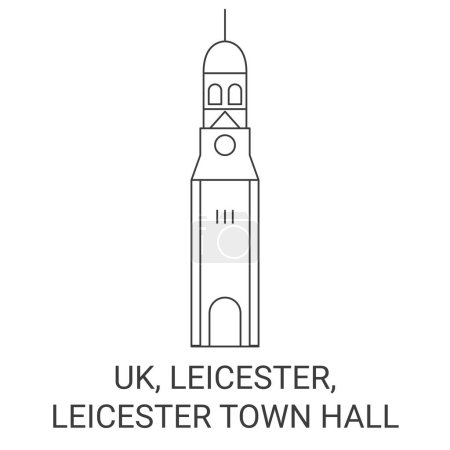 Téléchargez les illustrations : Angleterre, Leicester, Leicester Town Hall illustration vectorielle de ligne de voyage historique - en licence libre de droit