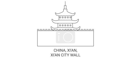 Illustration for China, Xian, Xian City Wall travel landmark line vector illustration - Royalty Free Image