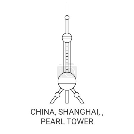 Illustration for China, Shanghai, , Pearl Tower travel landmark line vector illustration - Royalty Free Image
