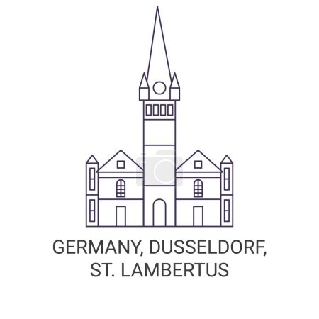 Téléchargez les illustrations : Allemagne, Düsseldorf, St. Illustration vectorielle de ligne de repère de voyage Lambertus - en licence libre de droit