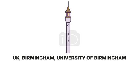 Téléchargez les illustrations : Angleterre, Birmingham, Université de Birmingham, illustration vectorielle de ligne de repère de voyage - en licence libre de droit