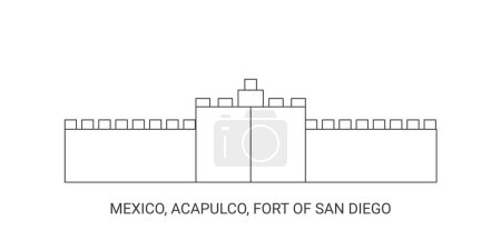 Ilustración de México, Acapulco, Fort Of San Diego, ilustración de vector de línea de referencia de viaje - Imagen libre de derechos