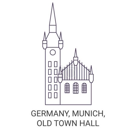 Illustration for Germany, Munich, Old Town Hall travel landmark line vector illustration - Royalty Free Image