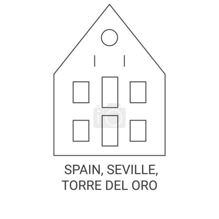 Ilustración de España, Sevilla, Torre Del Oro recorrido hito línea vector ilustración - Imagen libre de derechos