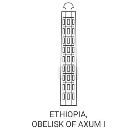 Téléchargez les illustrations : Ethiopie, Obélisque d'Axum I illustration vectorielle de ligne de voyage historique - en licence libre de droit