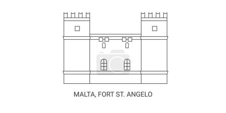 Ilustración de Malta, Fort St. Angelo, ilustración de vector de línea hito de viaje - Imagen libre de derechos