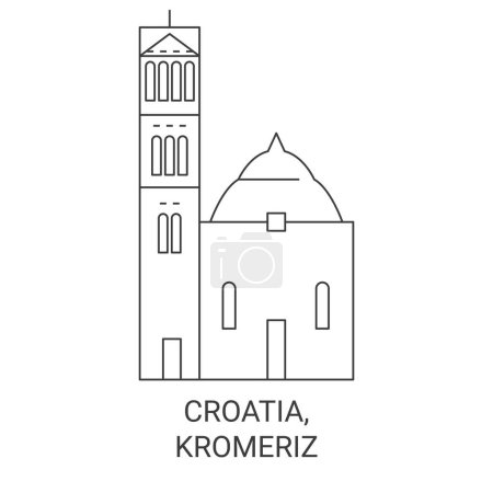 Téléchargez les illustrations : Croatie, illustration vectorielle de ligne de repères de voyage Kromeriz - en licence libre de droit