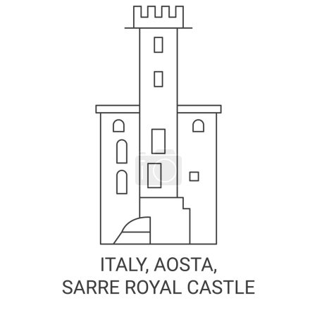 Ilustración de Italia, Aosta, Sarre Castillo Real recorrido hito línea vector ilustración - Imagen libre de derechos