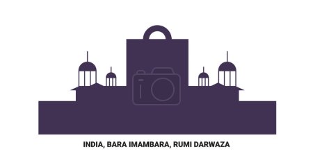 Téléchargez les illustrations : Inde, Bara Imambara, Rumi Darwaza voyages illustration vectorielle de ligne historique - en licence libre de droit
