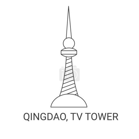 Illustration for China, Qingdao, Tv Tower, travel landmark line vector illustration - Royalty Free Image