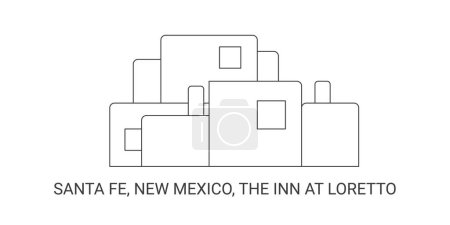 Ilustración de Estados Unidos, Santa Fe, Nuevo México, The Inn At Loretto, ilustración de vector de línea de referencia de viaje - Imagen libre de derechos