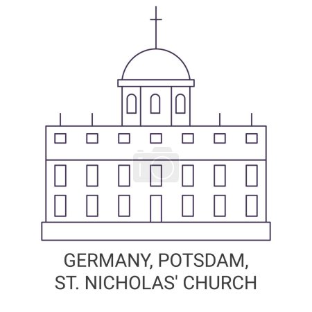 Téléchargez les illustrations : Allemagne, Potsdam, St. Nicholas Eglise Voyage illustration vectorielle ligne historique - en licence libre de droit