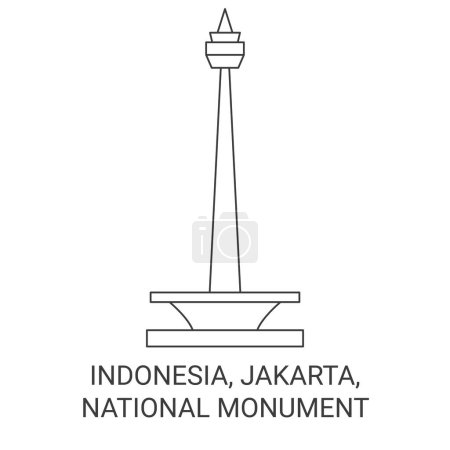 Ilustración de Indonesia, Yakarta, Monumento Nacional de viaje hito línea vector ilustración - Imagen libre de derechos