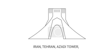 Téléchargez les illustrations : Iran, Téhéran, Azadi Tower, illustration vectorielle de ligne de repère de voyage - en licence libre de droit